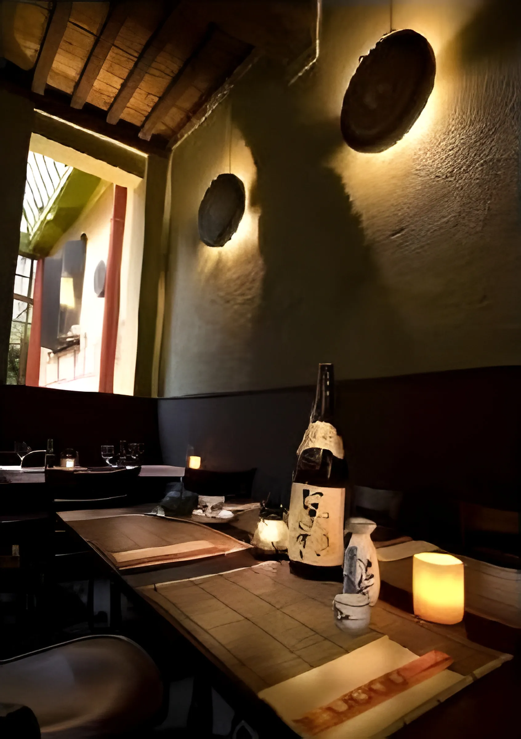 Tafel met sake en kaarslicht